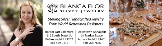 Blanca Flor sterling silver handcrafted jewelry from world-renowned designers, images of silver necklaces, bracelets & earings, on Exeter Street in Harbor East, Baltimore MD & also downtown Annapolis