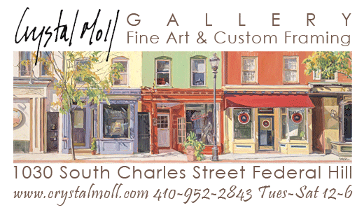 Crystal Moll Gallery fine art & custom framing, home to the works of urban landscape painter Crystal Moll & other local fine artists, South Charles Street Federal Hill Baltimore MD