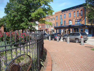 O'Donnell Square Canton Baltimore MD Sidewalk View with Gardens, Shopping and Restaurants