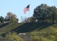 Historic 1814 US flag waving in the breeze atop Federal Hill Park Baltimore MD