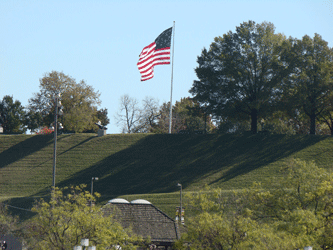 Historic 1814 US flag waving in the breeze atop Federal Hill Baltimore MD