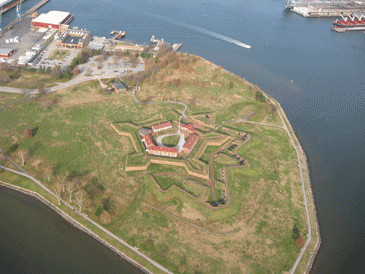 Aerial photo of Fort McHenry and the tip of Locust Point and Patapsco River Baltimore MD